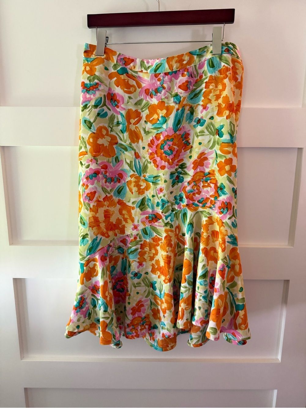 Soho Floral Ruffled Hem Women's Skirt - Orange & Pink boho floral